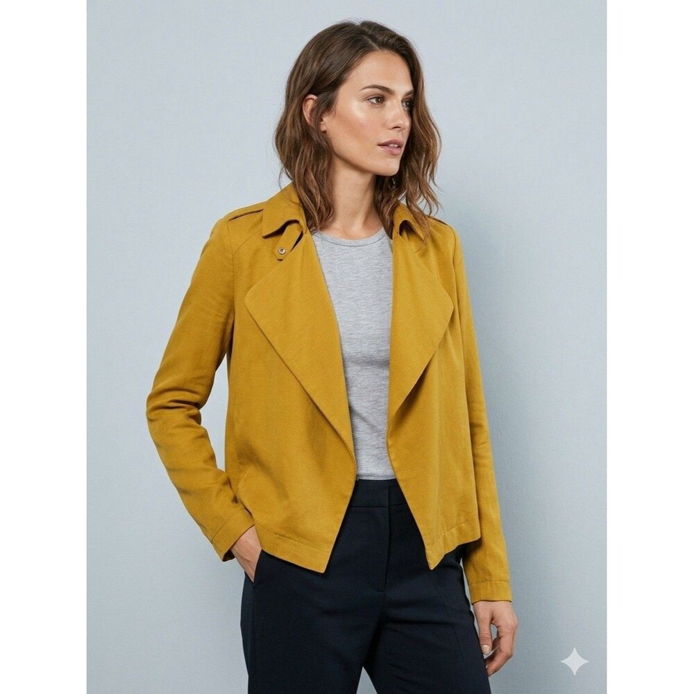 Zara Basic Mustard Yellow Waterfall Drape Front Jacket Size S Open Blazer Office